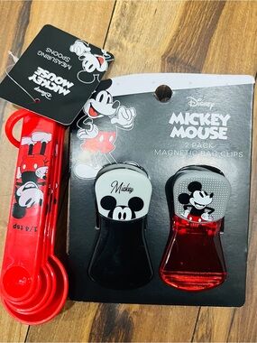 Disney Mickey Mouse Kids Magnetic Bag Clips & Measuring Spoons Set - Red & Black